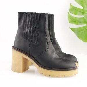 Free people James Chelsea Black Leather Ankle Boots with Tan Sole